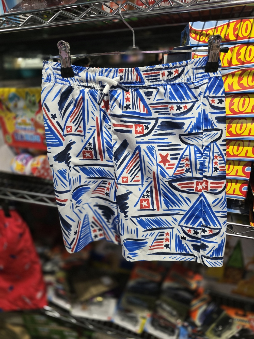 GUC crown & ivy White Swim Shorts with Blue and Red Nautical Print Boys 7